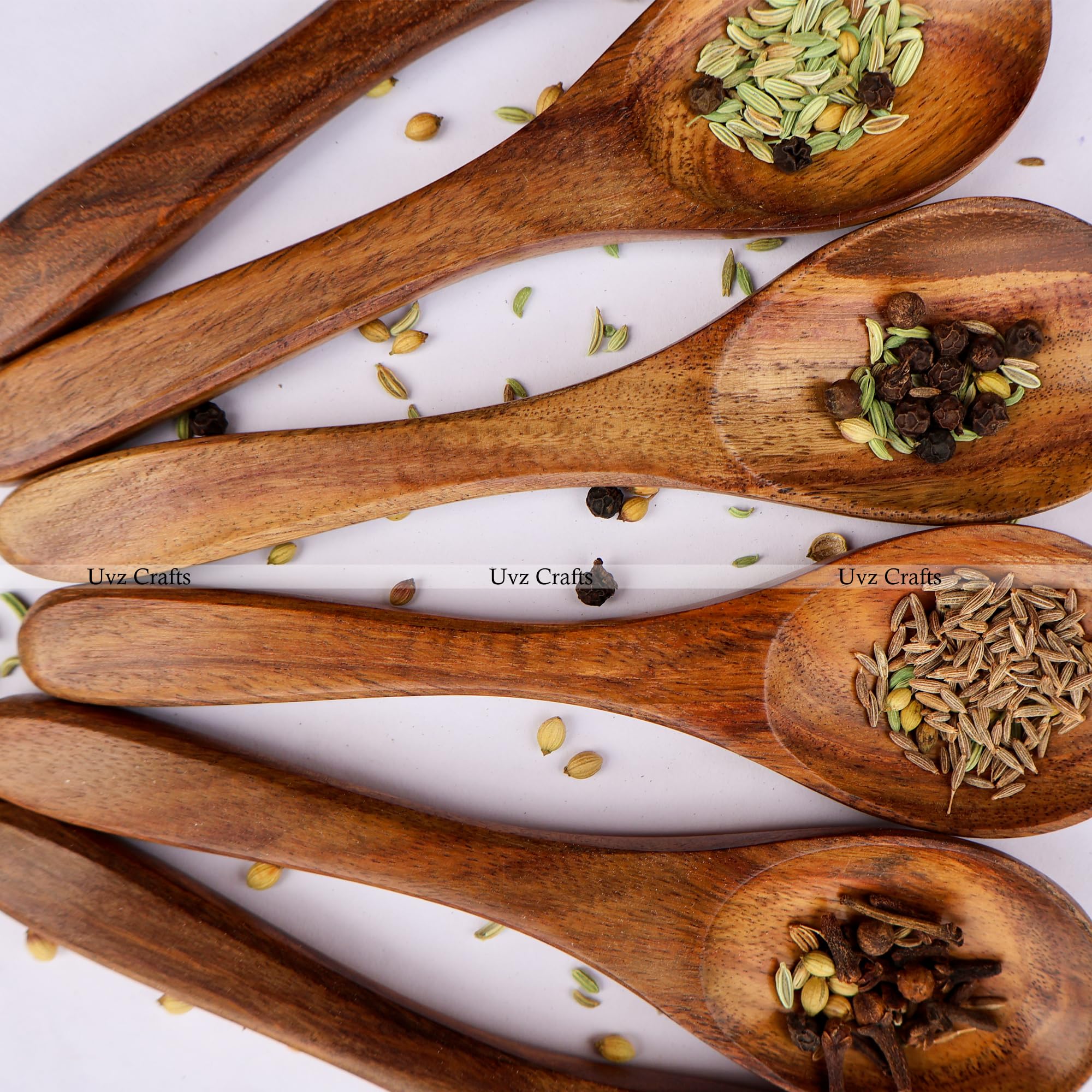 Wooden Mini Spoons Set - 6 Inch Small Wooden Scoops for Spices, Sugar, Salt, Herbs, Tea & Coffee - Perfect for Spice Jars, Sugar Bowls, Bath Salts & Condiments - 6-Piece Wooden Teaspoon Set for Kitchen & Home Use