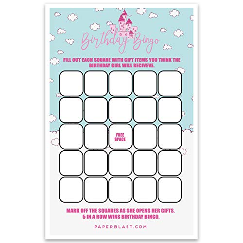 Princess and Clouds Birthday Bingo Game for Kids - Fun Party Game for Girls' Birthday Celebrations, Baby Showers & Family Game Nights