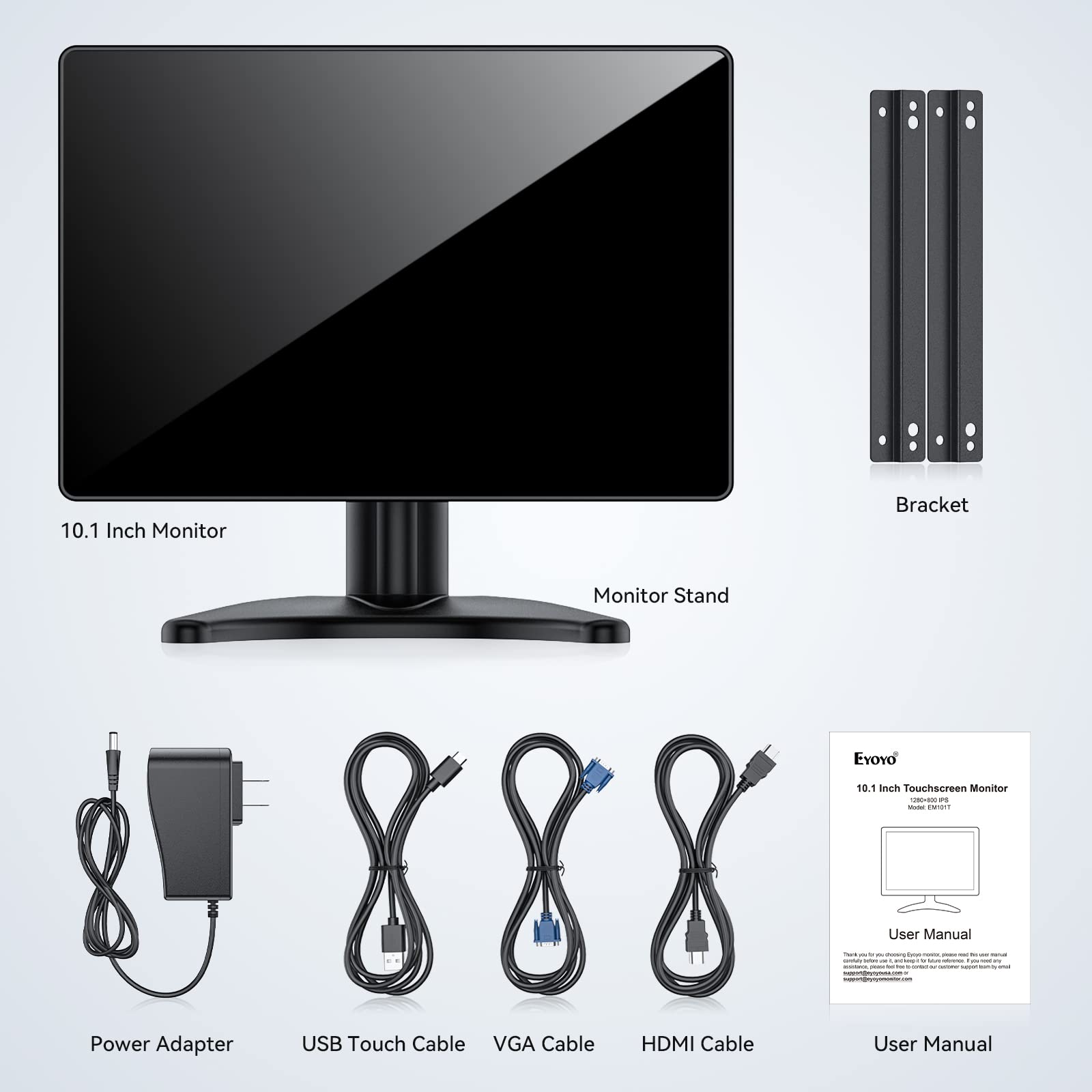 10 Inch Touchscreen Monitor - Eyoyo Portable IPS Display with HDMI VGA AV for Raspberry Pi, CCTV, DVD, PC, Laptop & POS Systems | Built-in Speakers for Home Office, Gaming & Digital Signage