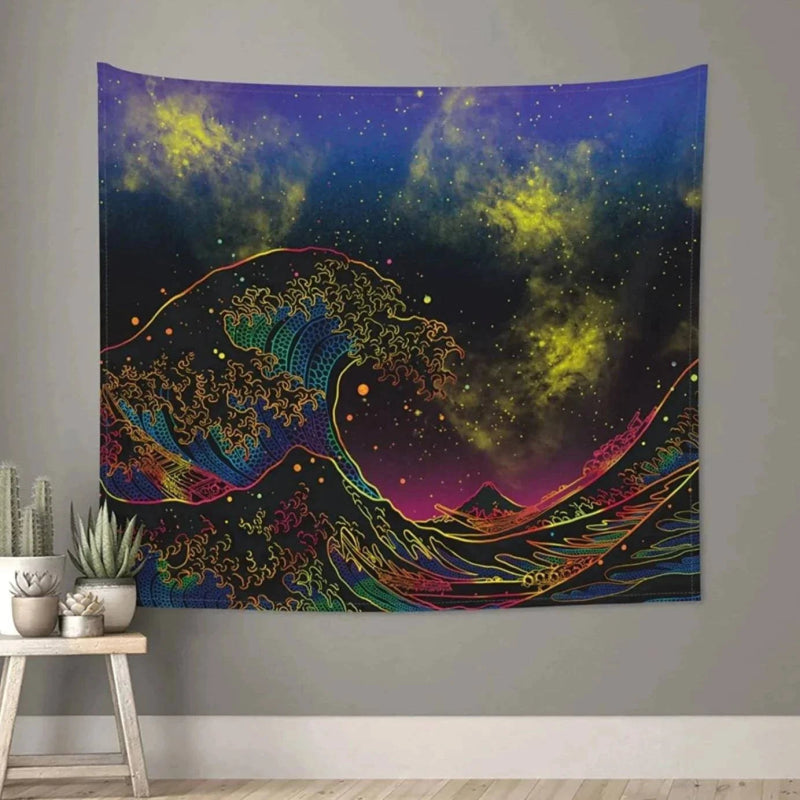 Neon Waves Official Glow Tapestry UV Art Decor - Psychedelic Blacklight Wall Hanging for Bedroom, Rave & Party Decorations
