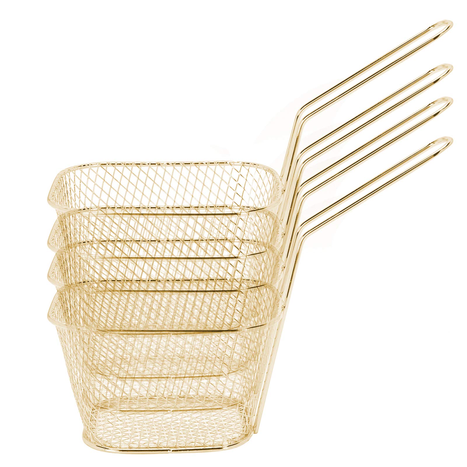 4-Piece Stainless Steel Frying Basket Set - Multi-Functional Deep Fryer Basket for French Fries, Onion Rings, Chicken Wings (Gold) - Perfect for Home Kitchens, Restaurants & Outdoor Cooking