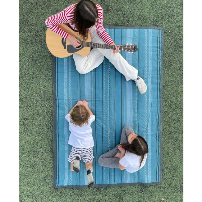 Little Unicorn 5' x 7' Waterproof Outdoor Blanket - Shoreline Stripe Pattern Picnic Beach Blanket for Camping, Park, Beach, and Backyard Use