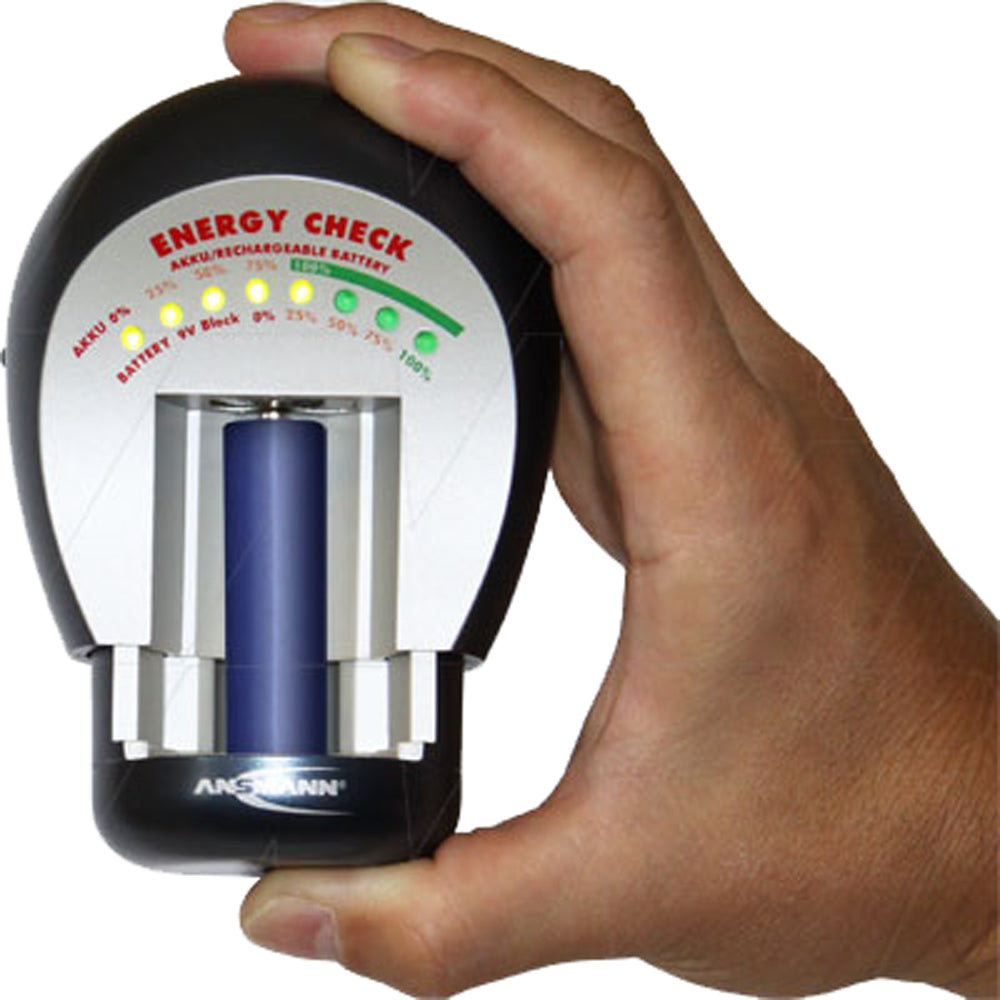 Ansmann Energy Check Battery Tester for AAA, AA, C, D & 9V Batteries - 25% Step Indicator with 3-Year Warranty - Perfect for Home, Office, and Emergency Kits