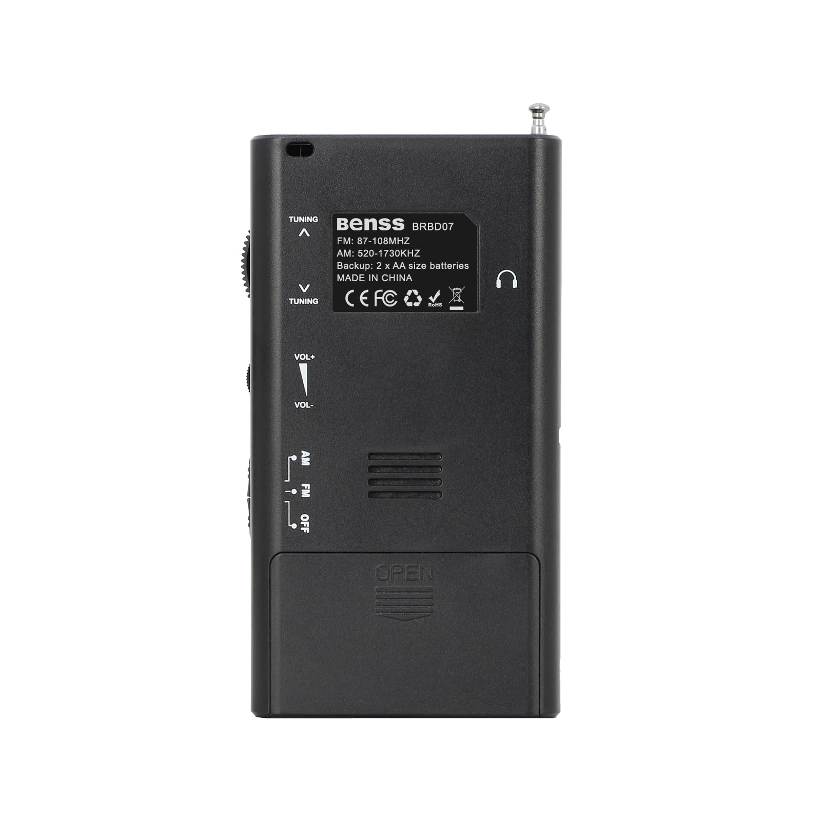 Benss Portable AM FM Radio with Best Reception - Battery Operated Transistor Radio with Speaker & Headphone Jack - Compact Pocket Radio for Home, Outdoor, Camping, Emergency & Travel (Black)