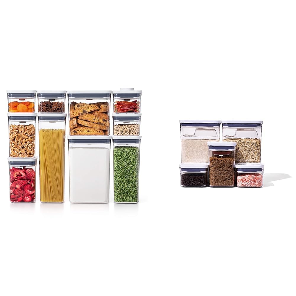 OXO Good Grips 10-Piece & 8-Piece POP Container Sets for Kitchen Storage - Airtight Food Containers for Flour, Sugar, Baking Essentials & Pantry Organization (White) - Perfect for Home Baking, Meal Prep & Space-Saving Storage