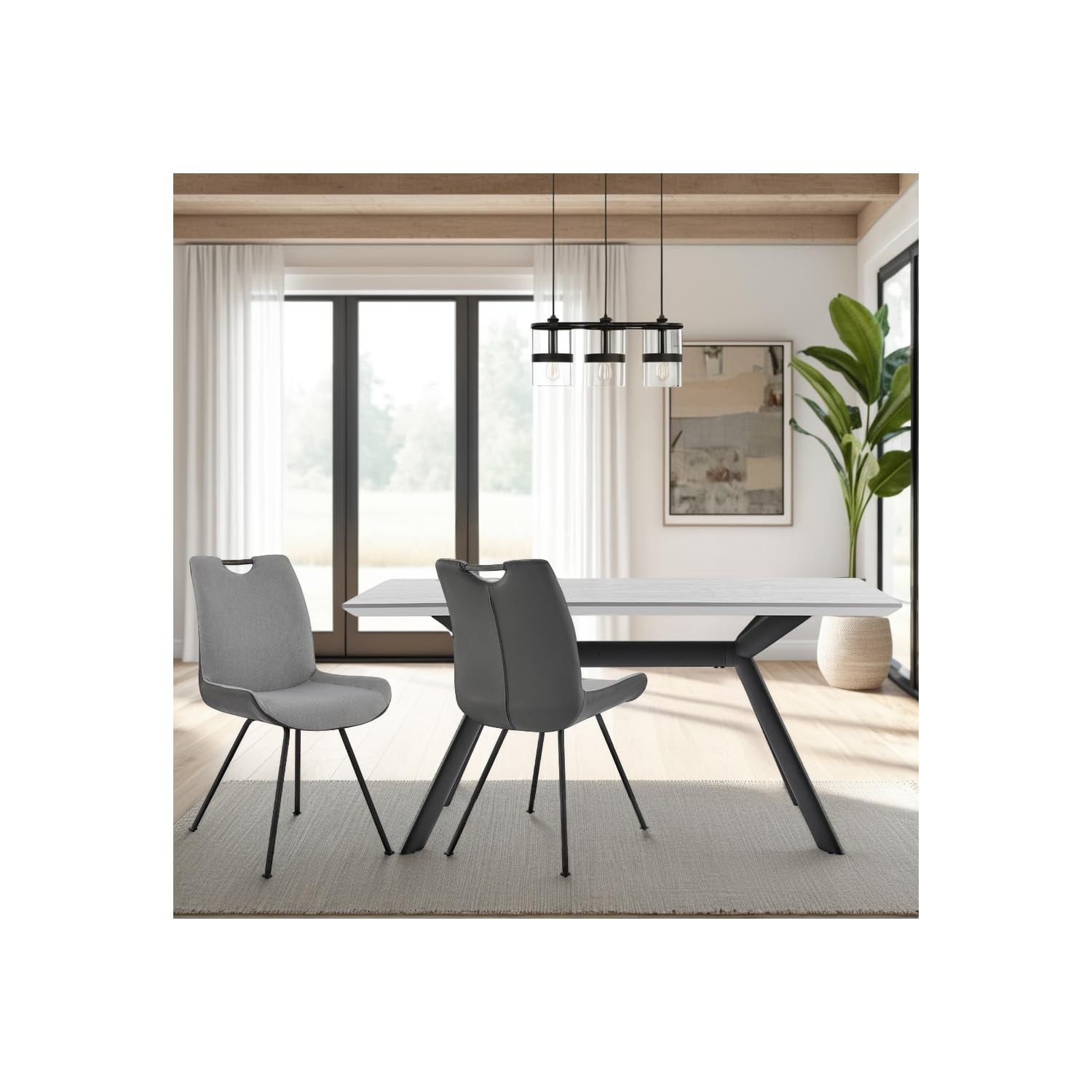 Armen Living Coronado Dining Chairs Set of 2 - Modern PU Leather Upholstered Chairs with Pewter Front & Grey Back - Perfect for Kitchen, Dining Room, and Home Office