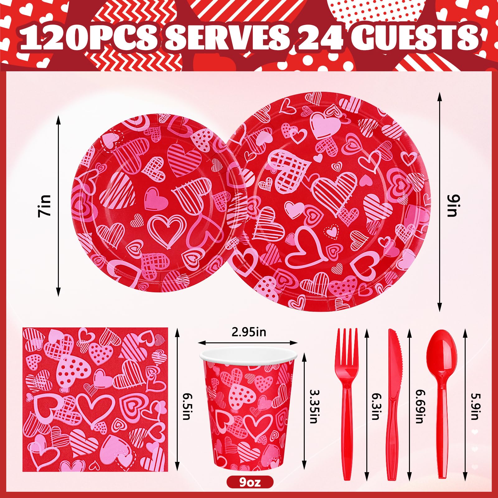 120-Piece Valentine's Day Party Set - Heart-Themed Paper Plates, Napkins & Cutlery for Birthday, Anniversary, Wedding, Engagement Celebrations | Perfect for Romantic Dinners, Holiday Gatherings & Special Occasions