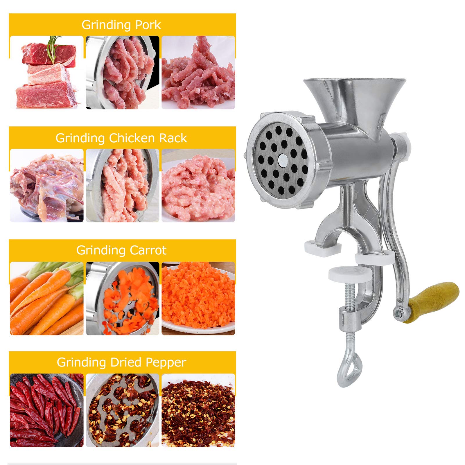 Premium Manual Aluminum Alloy Meat Grinder - Heavy Duty Sausage Maker & Spice Grinder for Kitchen, Camping & Outdoor Cooking | Multi-functional Home Meat Processing Tool for Beef, Pepper & Herbs