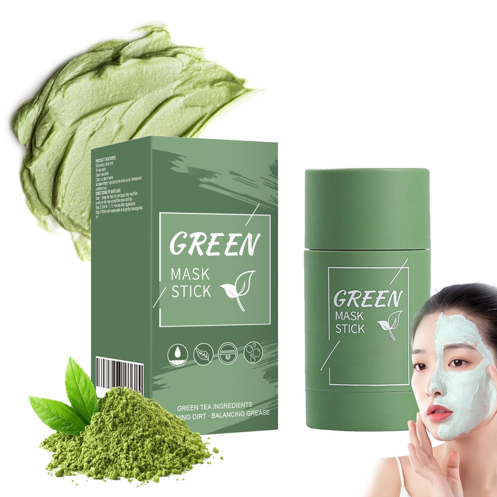 Lazzda Green Tea Deep Cleanse Mask Stick - Poreless Blackhead Remover for All Skin Types | 1pc | Detox & Brighten for Clear, Glowing Skin at Home or Spa