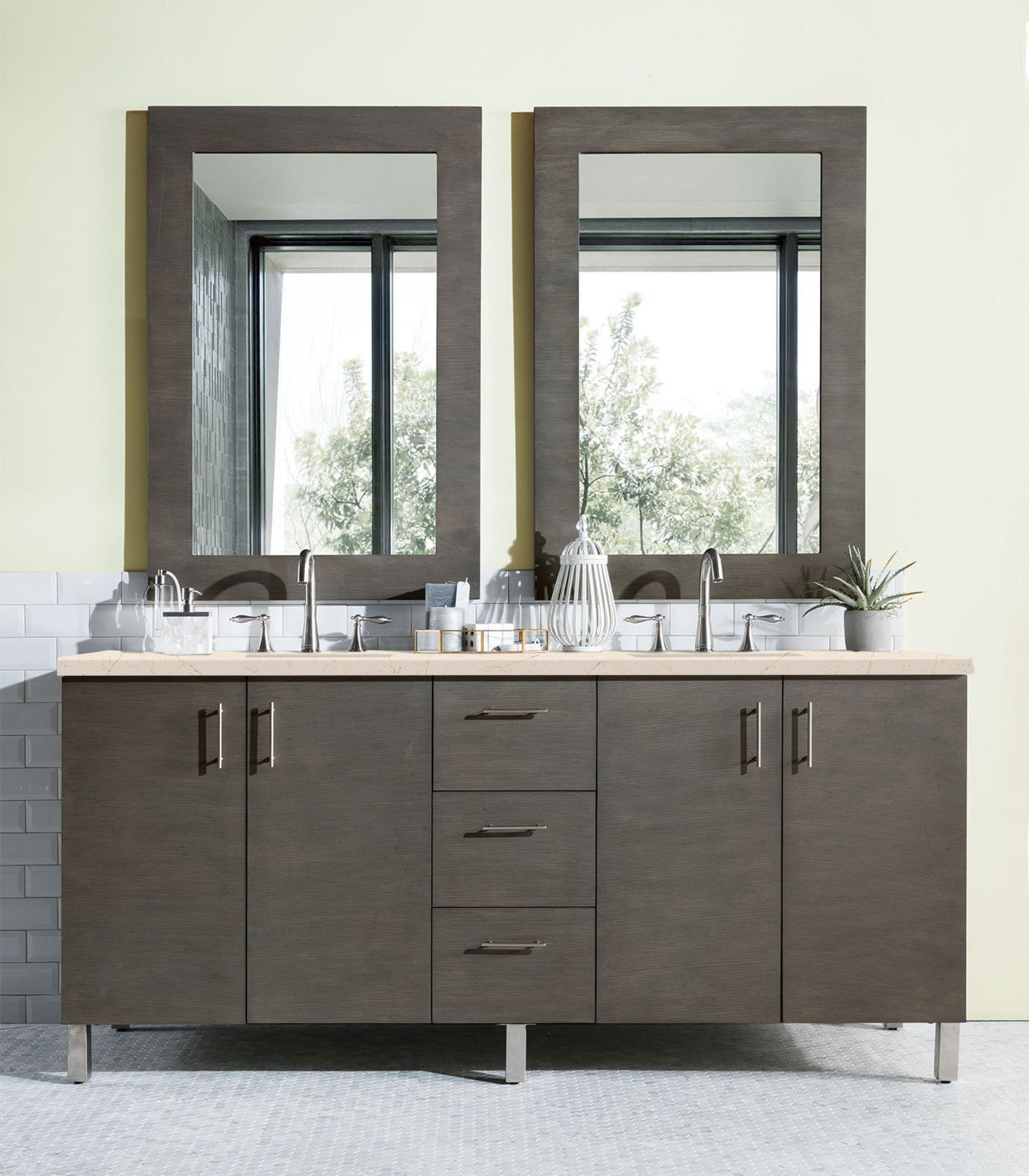 Metropolitan 72 Inch Double Bathroom Vanity with 3CM Eternal Marfil Quartz Countertop in Silver Oak - Perfect for Master Bathroom & Luxury Home Renovation