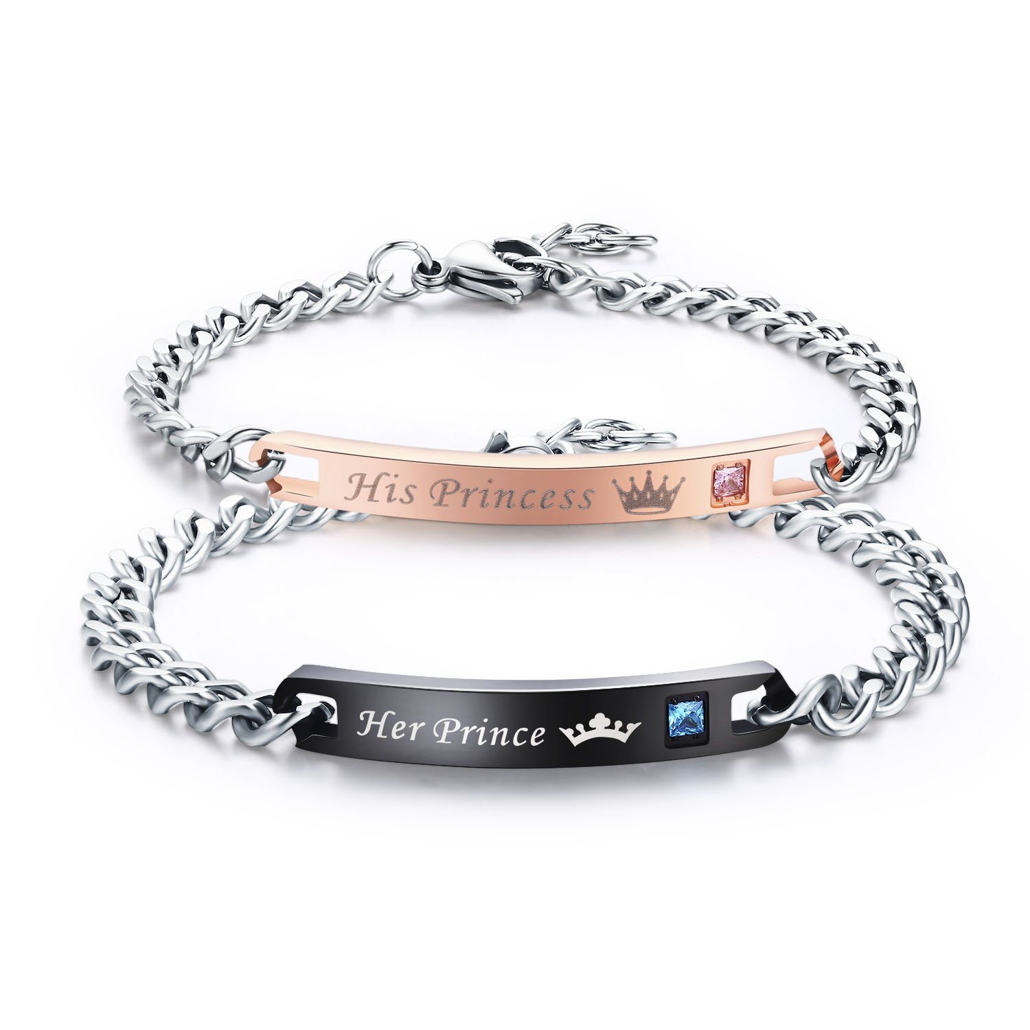 His & Hers Couples Bracelets - King & Queen Matching Set, Stainless Steel Anniversary Gifts for Couples - Perfect for Anniversaries & Romantic Dates