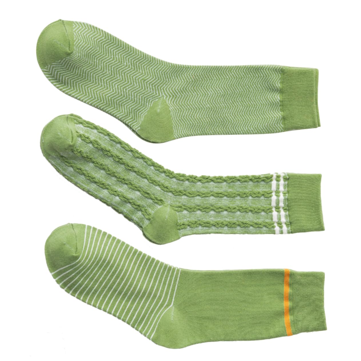 LIFKOME Women's Mid Crew Cotton Socks - Green Stripe Pattern, Comfortable Tube Stockings for Casual Wear, Running, and Everyday Use