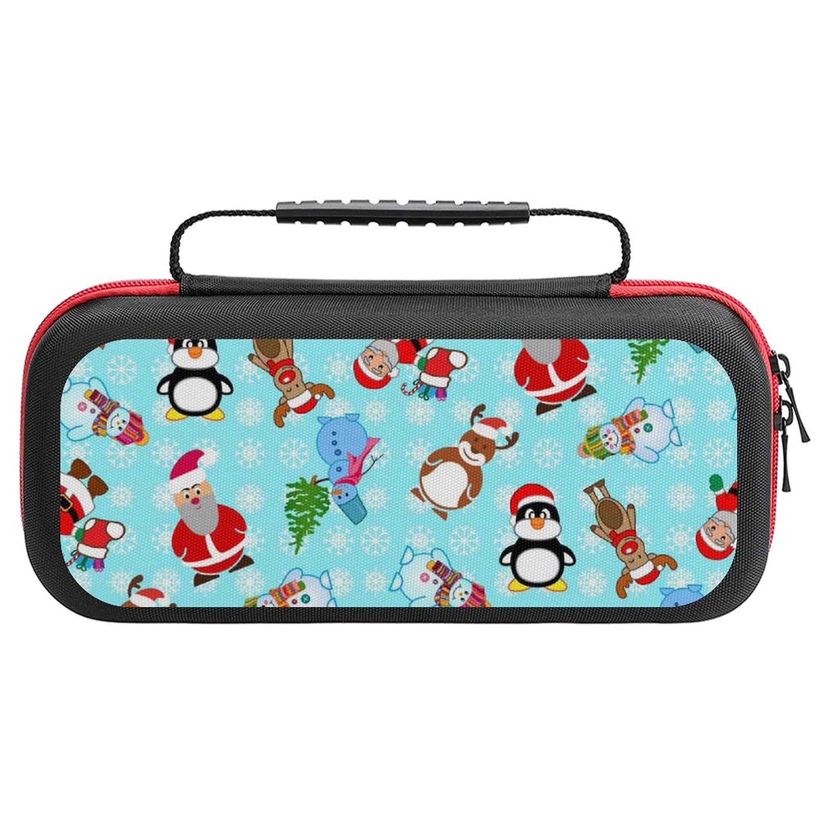 Christmas Snowman Elk Printed Travel Case for Nintendo Switch Lite & Accessories - Portable Storage Bag for Gaming, Commuting & Holiday Travel