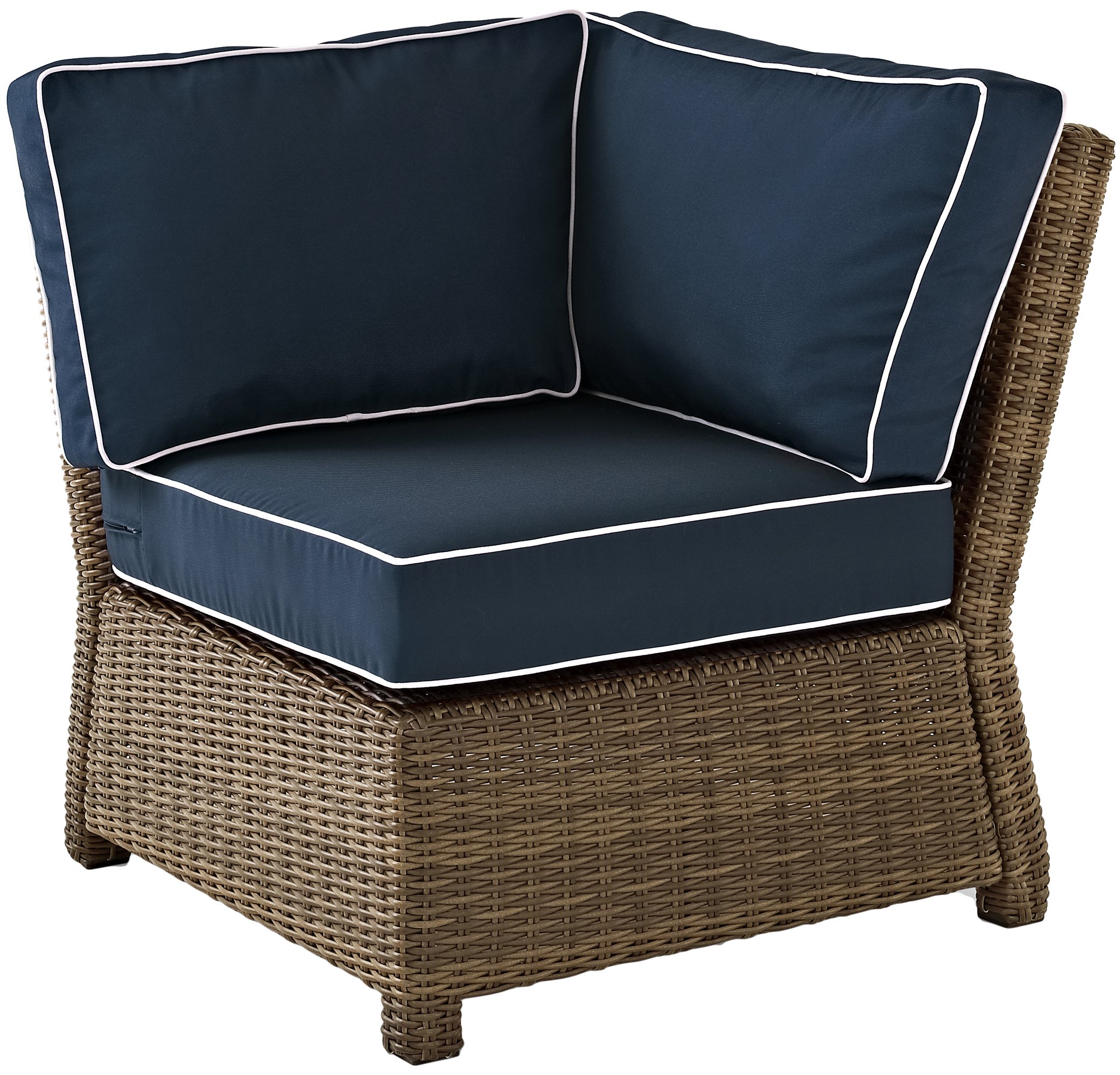 Crosley Furniture Bradenton 5-Piece Outdoor Sectional Sofa Set - All-Weather Wicker Patio Furniture with Navy Cushions for Deck, Garden & Backyard Relaxation
