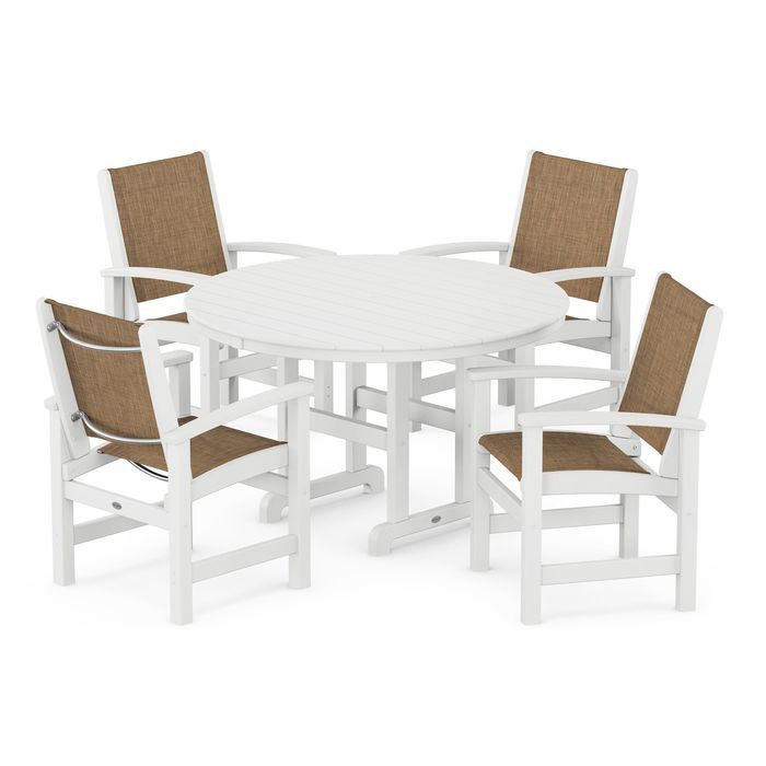 POLYWOOD Coastal 5-Piece Round Farmhouse Dining Set - Outdoor Patio Furniture for Backyard, Poolside & Beach House Dining