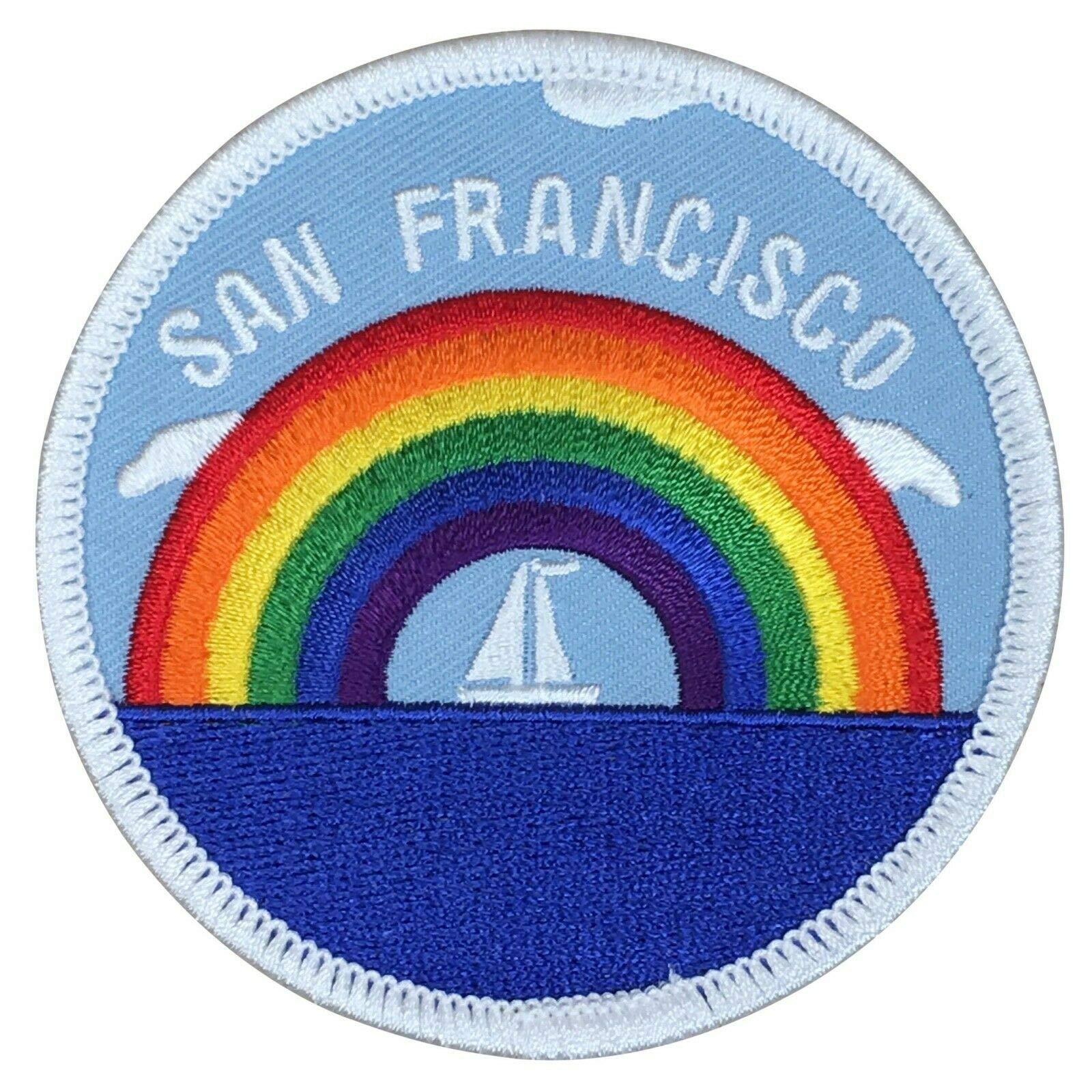 San Francisco California Sailboat & Rainbow Iron-On Patch - Embroidered Applique for Jackets, Hats, Bags - Perfect for DIY Crafts & Gifts