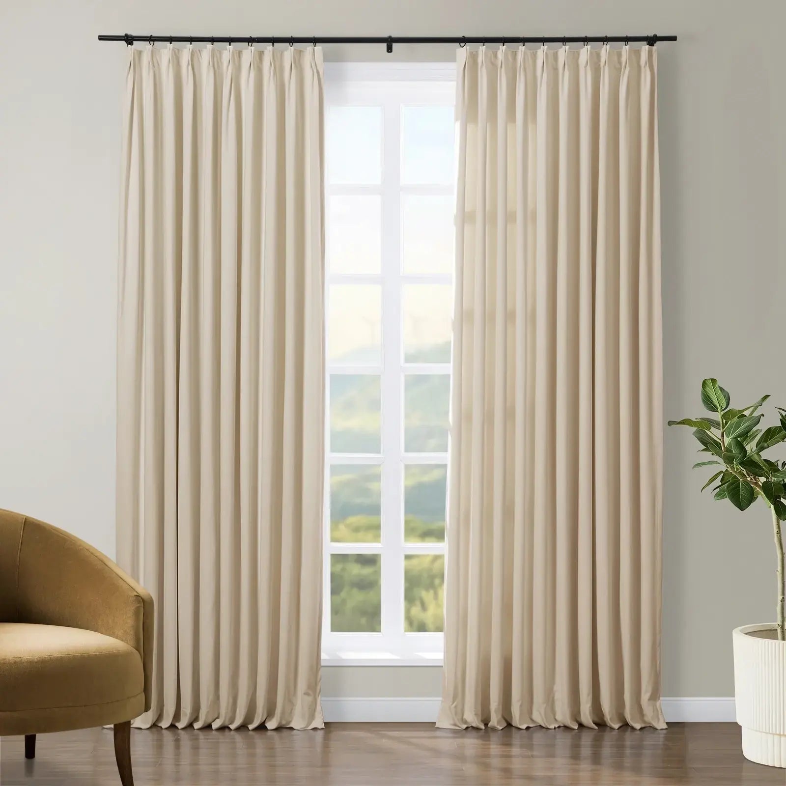Premium Velvet Curtains - Blackout Thermal Insulated Pleated Drapes for Living Room & Bedroom - Soft Luxury Window Treatments for Home Decor & Noise Reduction