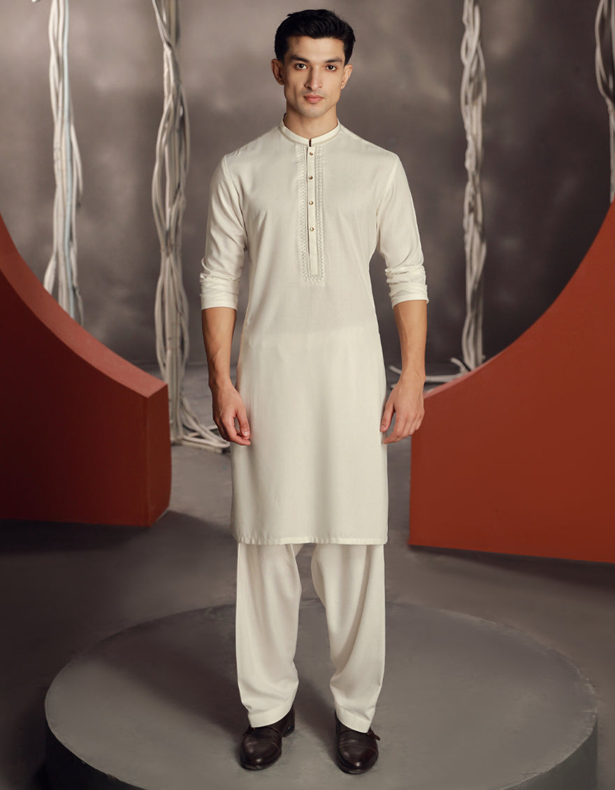 Premium Blended White Shalwar Kameez by J. Junaid Jamshed | Traditional Pakistani Dress for Men | Perfect for Eid, Weddings & Special Occasions
