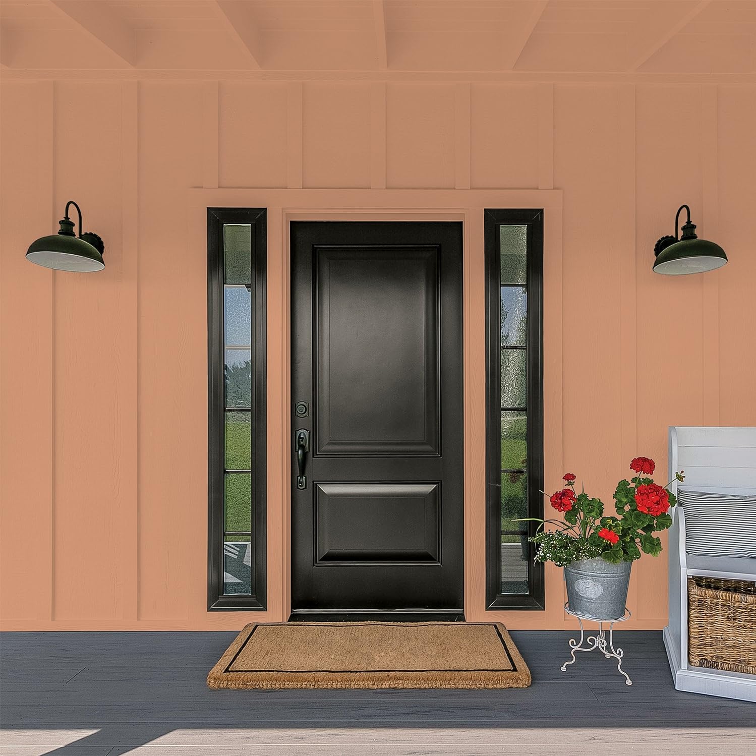 Glidden Exterior Paint and Primer in One - Brown/Honey Graham, Flat Finish, 5-Gallon Bucket | One-Coat Coverage for Long-Lasting Protection | Perfect for House Siding, Fences, and Outdoor Wood Surfaces