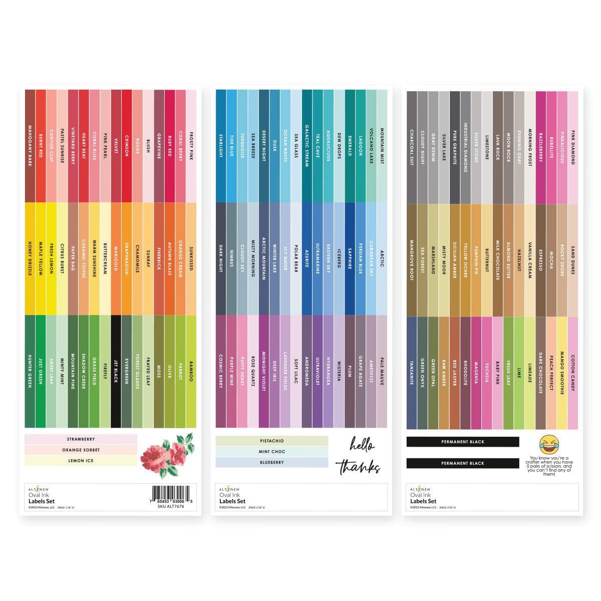 Oval Ink Side Label Set - 3 Sheets with All Crisp Dye Ink Colors | Perfect for Scrapbooking, Card Making & Craft Organization