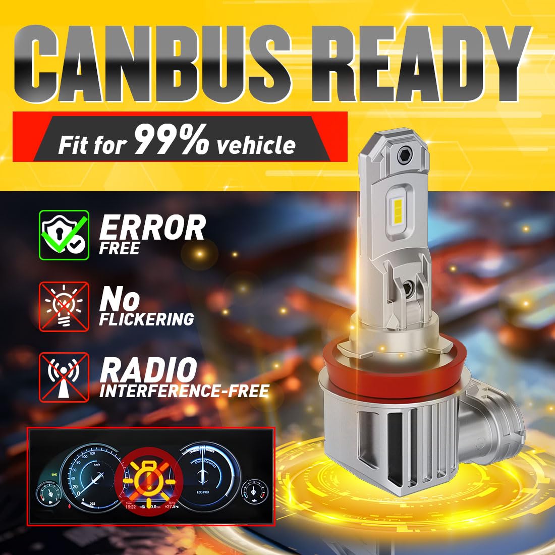 H11 LED Bulbs 30000LM 1000% Brightness - Cool White 6500K Mini Size Plug & Play Canbus Ready Hi/Low Beam H8 H11 H16 LED Fog Lights (Pack of 2) - Perfect for Car Headlight Replacement & Night Driving Visibility