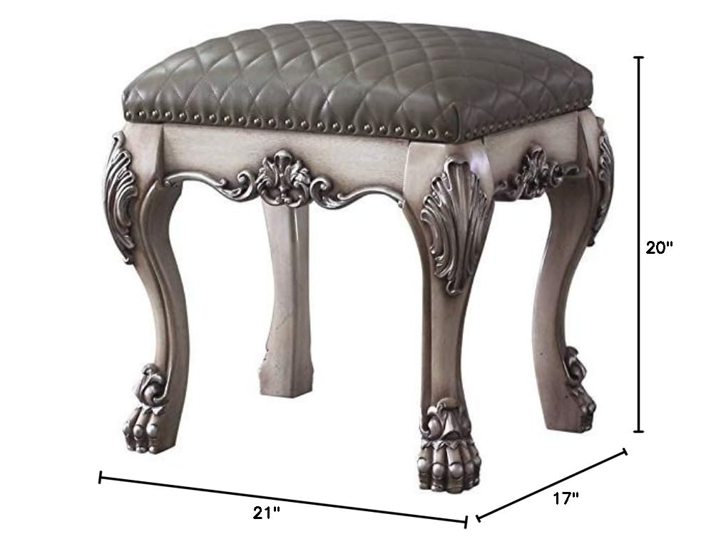 BOWERY HILL Modern Vanity Stool with Vintage Bone White Finish & PU Upholstery - Perfect for Bedroom, Dressing Room & Makeup Area
