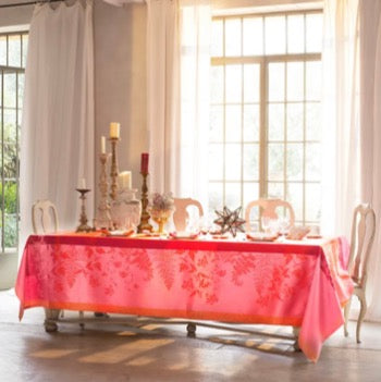 Ombelles Rose Jacquard Tablecloth - 100% Linen for Dining Room, Wedding, and Special Occasions