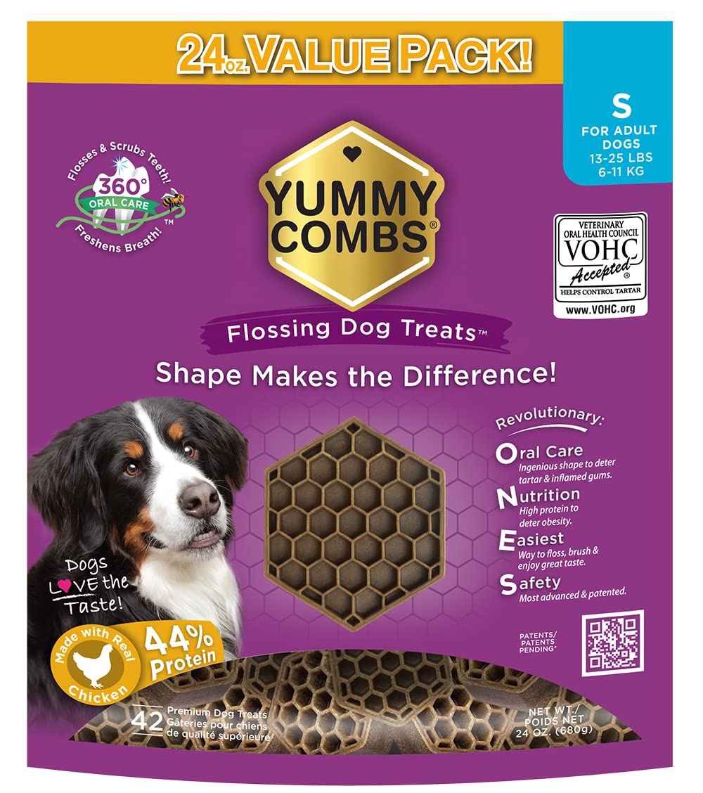 VOHC Approved Dog Dental Treats for Small Dogs - Chicken Flavor Tartar Control Chews with Cleaning Comb Shape (24oz, 42 Count) - Freshens Breath & Promotes Oral Health for Puppies & Adult Dogs at Home or Travel