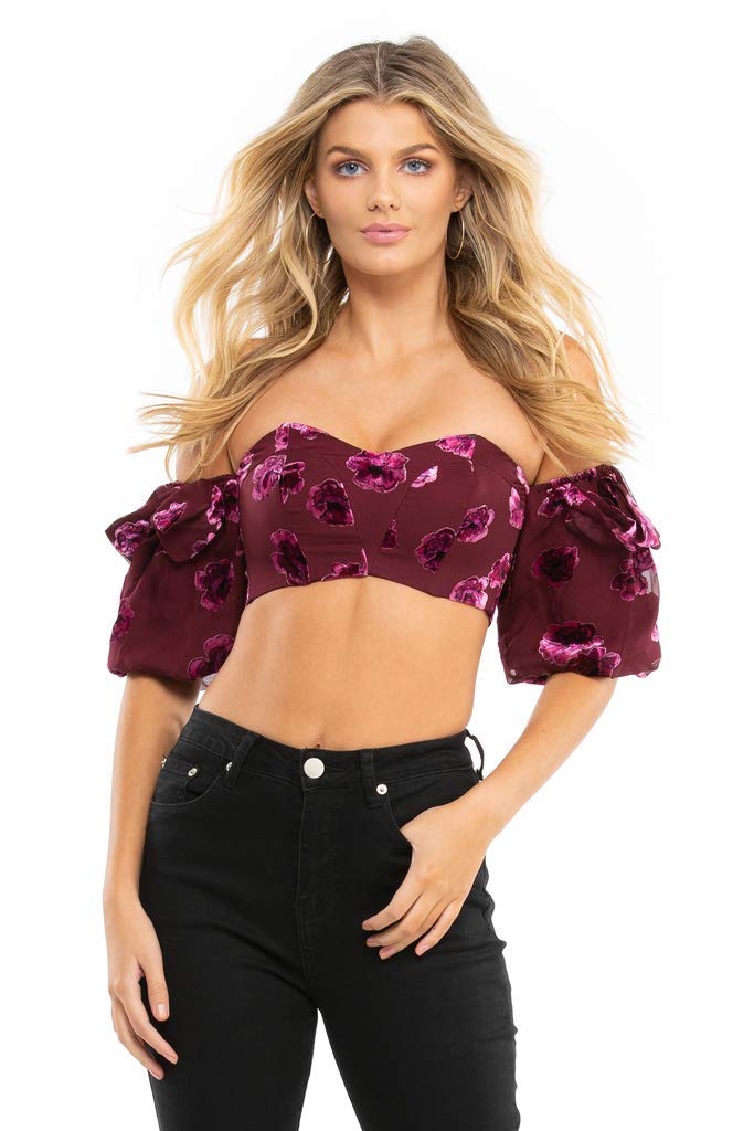 For Love & Lemons Sophie Velvet Floral Top - Women's Elegant Sleeveless Blouse for Date Night & Special Occasions