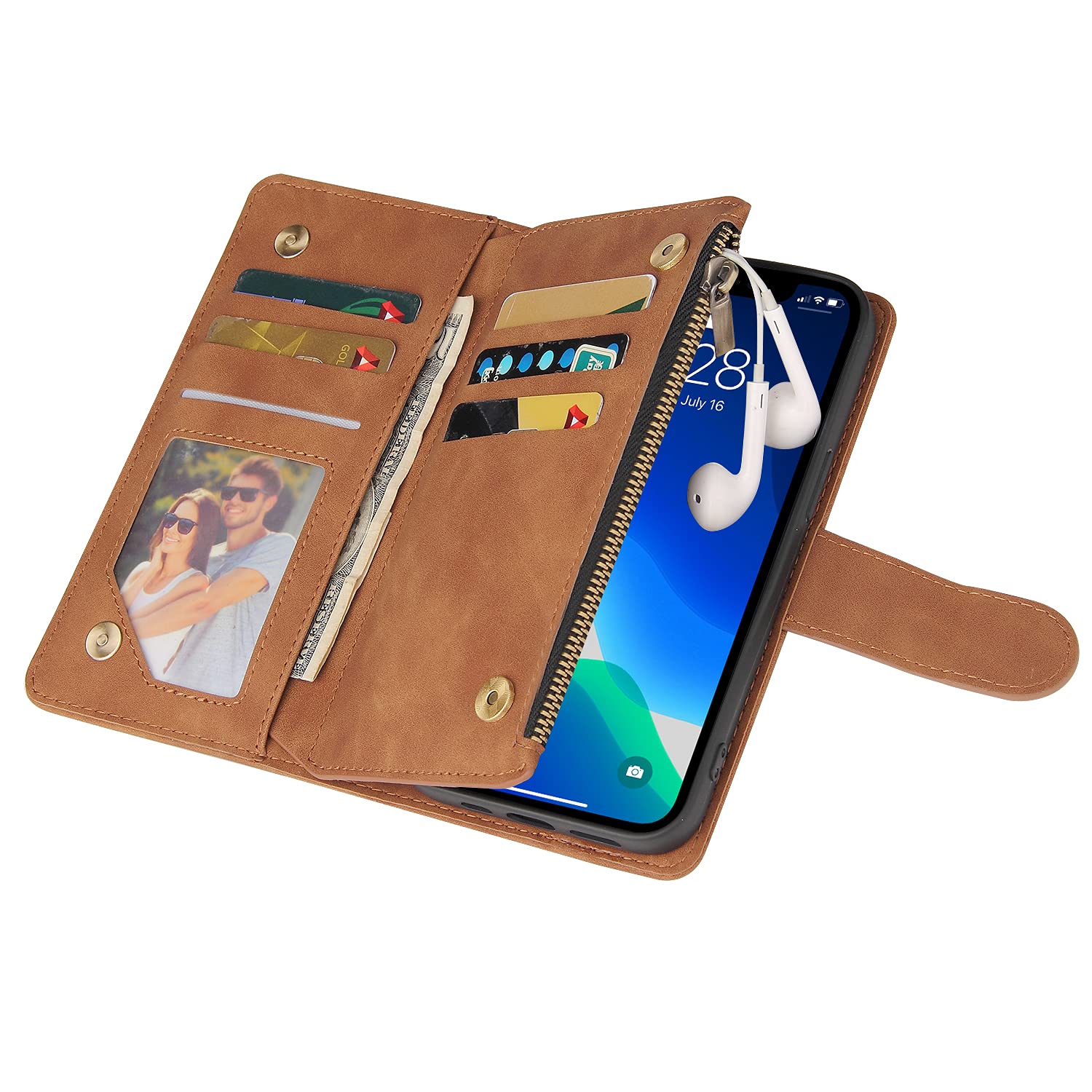 ASUWISH iPhone 13 Pro Case with Wallet & Card Holder - 6.1 Inch Tempered Glass Screen Protector, Flip Cover Protective Phone Case for iPhone 13 Pro 5G (Brown) - Perfect for Everyday Use, Travel & Business Professionals