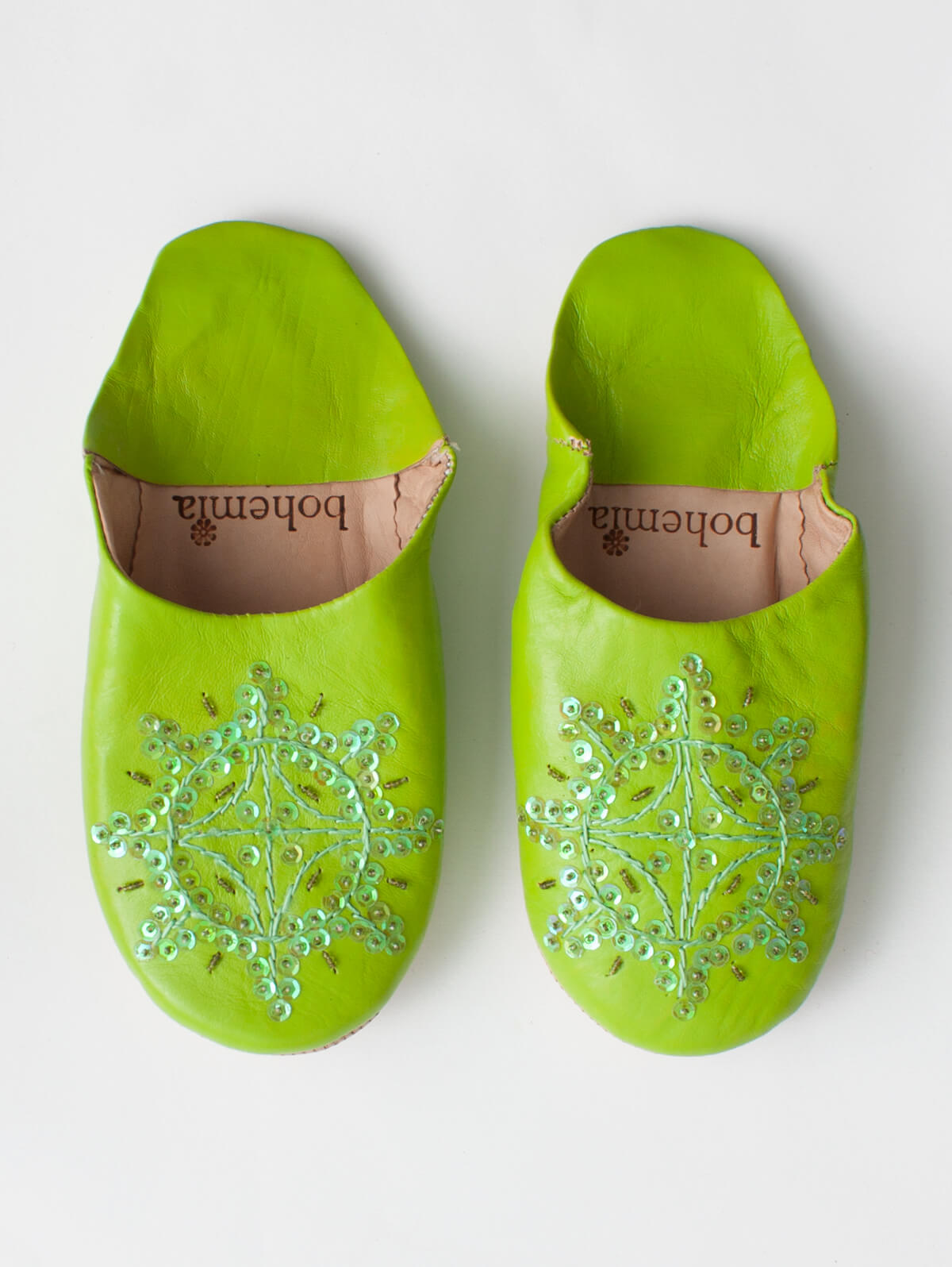 Sparkly Moroccan Babouche Slippers with Sequins - Comfortable Lime Green House Shoes for Women | Perfect for Lounging, Spa Days & Boho Home Decor