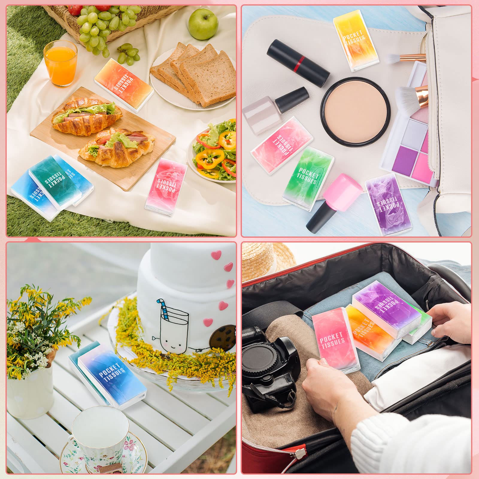 Fuutre 200 Pack Travel Tissues - 4 Ply Soft Facial Tissues (1800 Sheets) Individually Wrapped Pocket Size for Purse, Wedding, Party Favors - 10 Cute Designs | Perfect for Travel, Baby Care, Office & Emergency Use