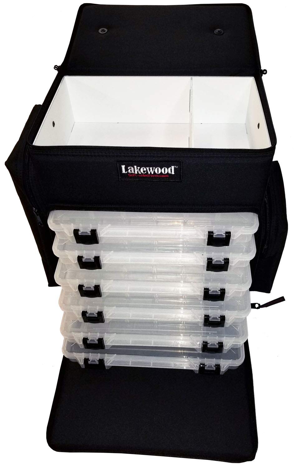 Premium Lakewood Fishing Black Magnum Tackle Box with 4 Removable Trays - Holds Plano 3700 Size Boxes - Perfect for Bass Fishing, Boat Storage & Outdoor Gear Organization