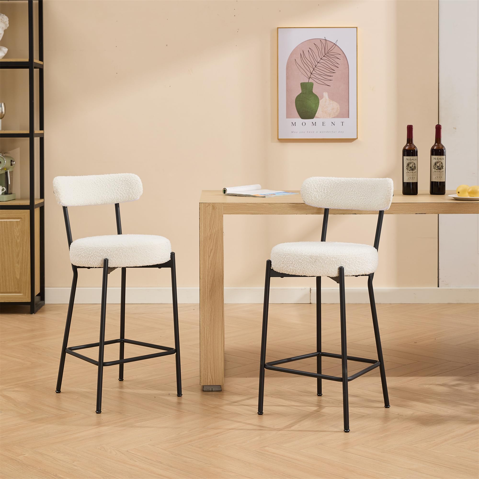 GARVEE 27 Inch Boucle Bar Stools Set of 2 - Ergonomic Comfort & Plush Support with Metal Legs - Versatile Kitchen Island & Breakfast Nook Stools for Dining & Entertaining