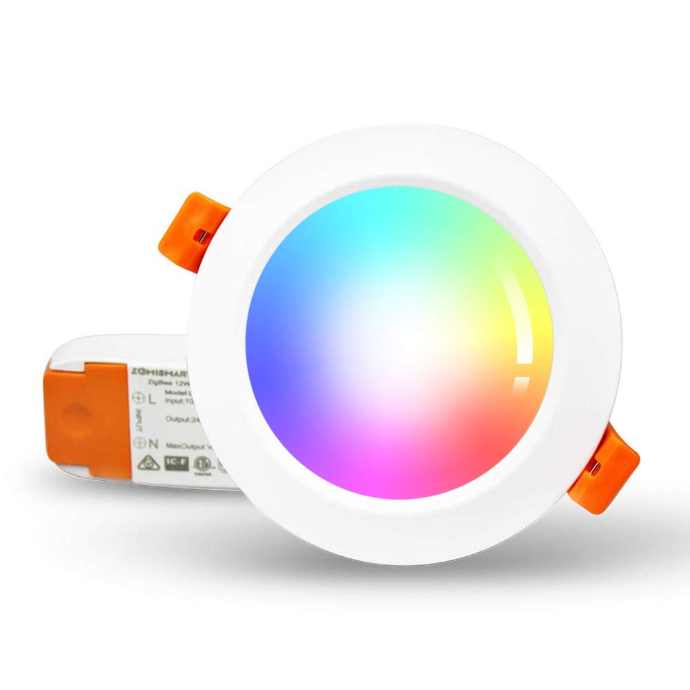 Zemismart ZigBee 3.0 Smart RGBW 3.5 Inch Recessed Retrofit Downlight - Dimmable LED Ceiling Light with Multi-Color, Compatible with Echo Plus & Tuya via Zigbee Hub - Perfect for Home Theater, Bedroom, and Living Room Lighting