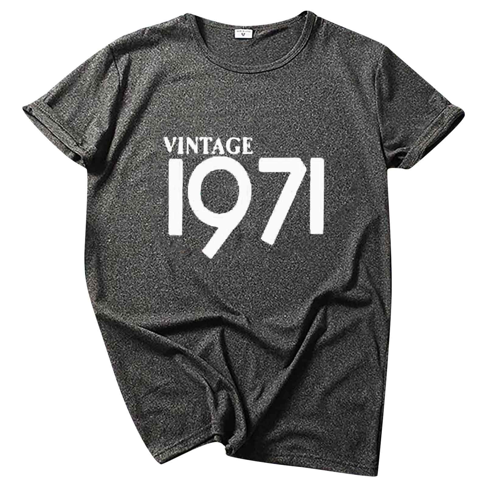 Vintage 1971 Women's Loose Fit Long Sleeve Tunic Top - 50th Birthday Gift, Cute Letter Print Tee for Casual Wear & Retro Fashion