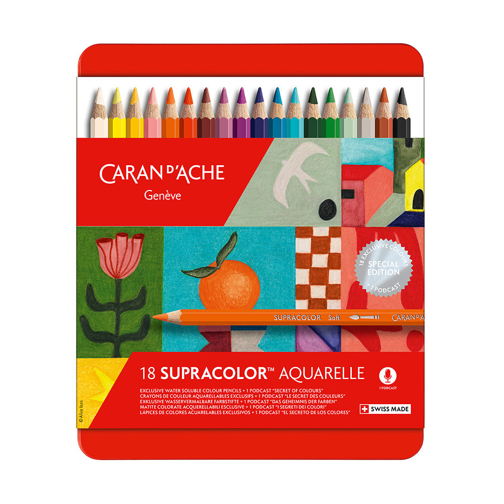 Caran d'Ache Supracolor Water Soluble Colored Pencils - Eric Vitus Special Edition 18-Piece Set for Artists & Sketching - Perfect for Watercolor Effects, Blending & Professional Artwork