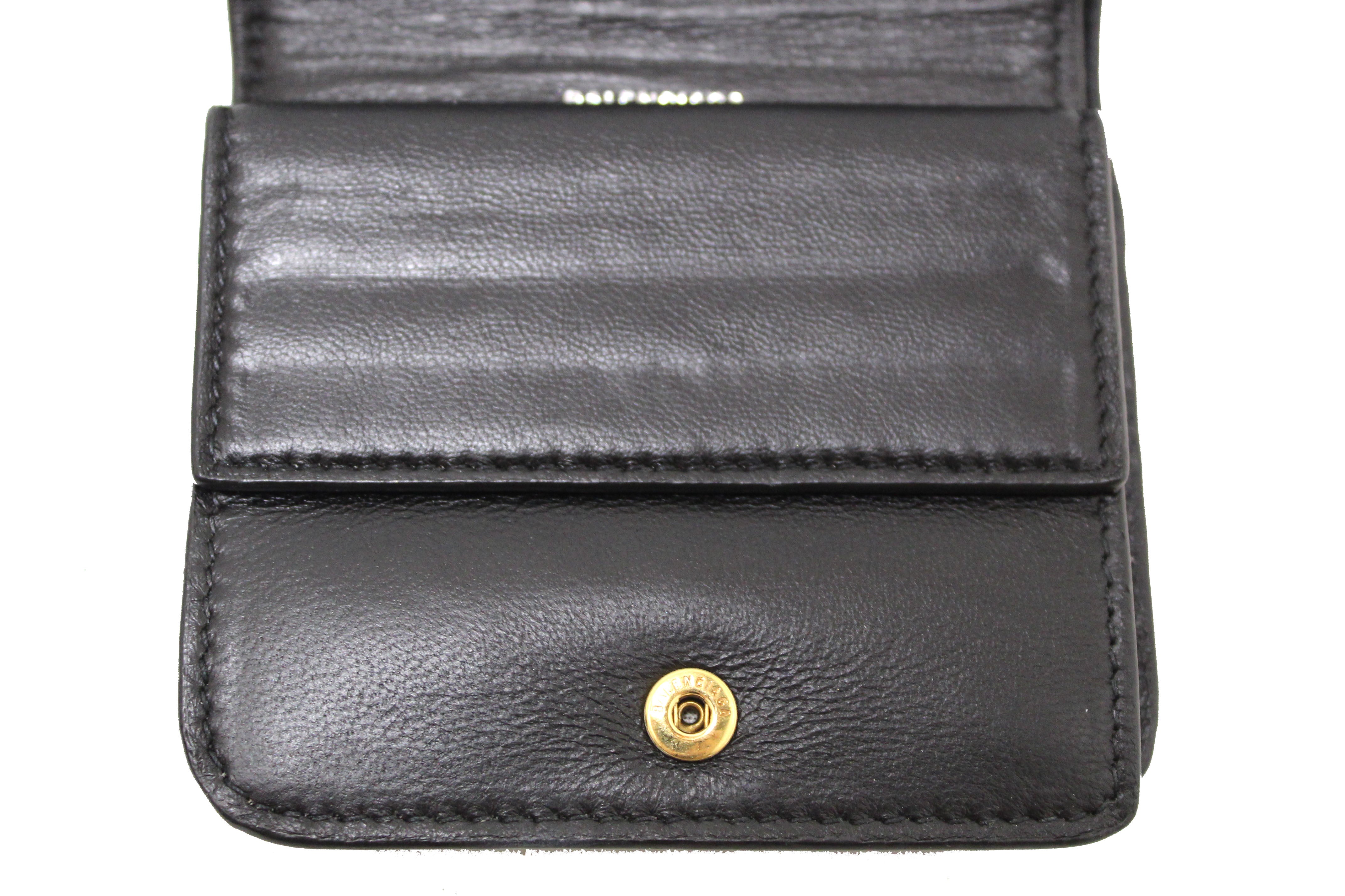 Balenciaga Black Grained Calfskin Leather Cash Mini Wallet for Women | Compact Luxury Card Holder | Perfect for Everyday Use, Travel & Gifts