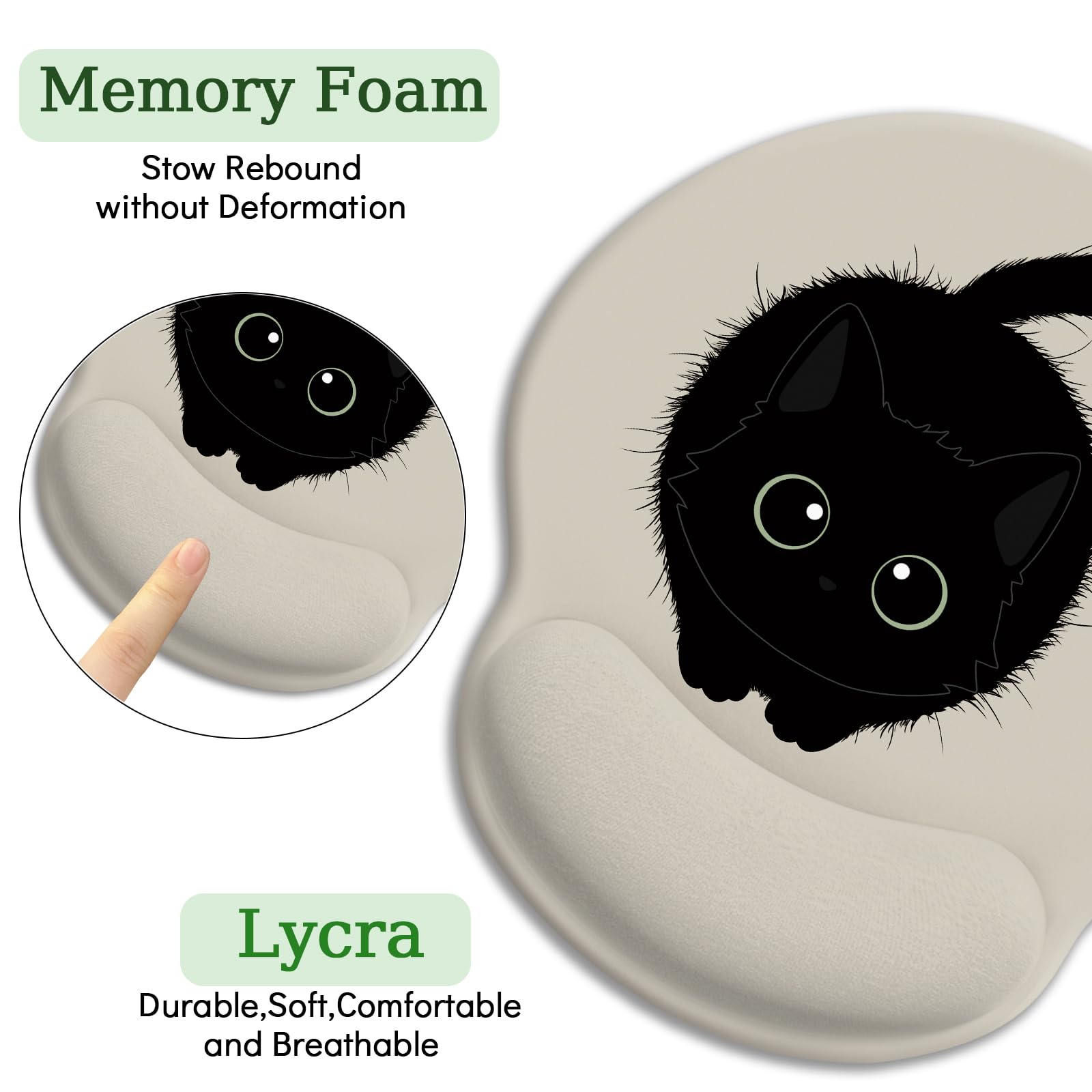 Ergonomic Mouse Pad with Wrist Rest for Cat Lovers - Non-Slip Gaming & Office Desk Mousepad with Pain Relief PU Base - Perfect for Computer Work, Gaming, and Office Decor Accessories