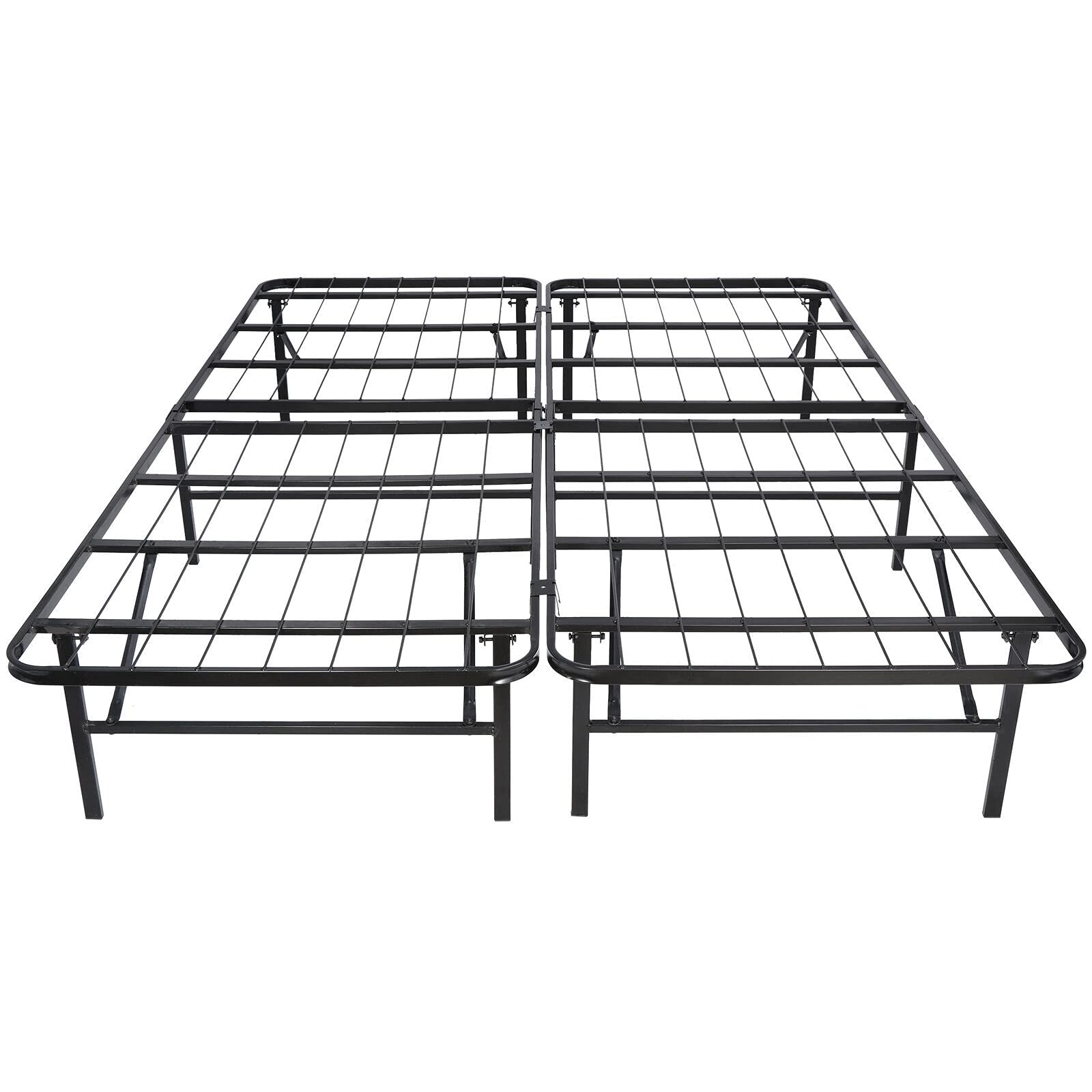 NJYT Queen Size Platform Bed Frame - Heavy Duty 14 Inch Foldable Metal Steel Mattress Foundation - Perfect for Small Spaces, Guest Rooms & Modern Bedrooms