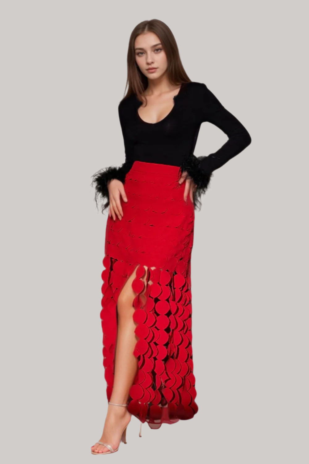Red Circle Cutout Fringe Skirt - Sexy High Slit Party Skirt for Women | Perfect for Night Out, Club, Date & Festival