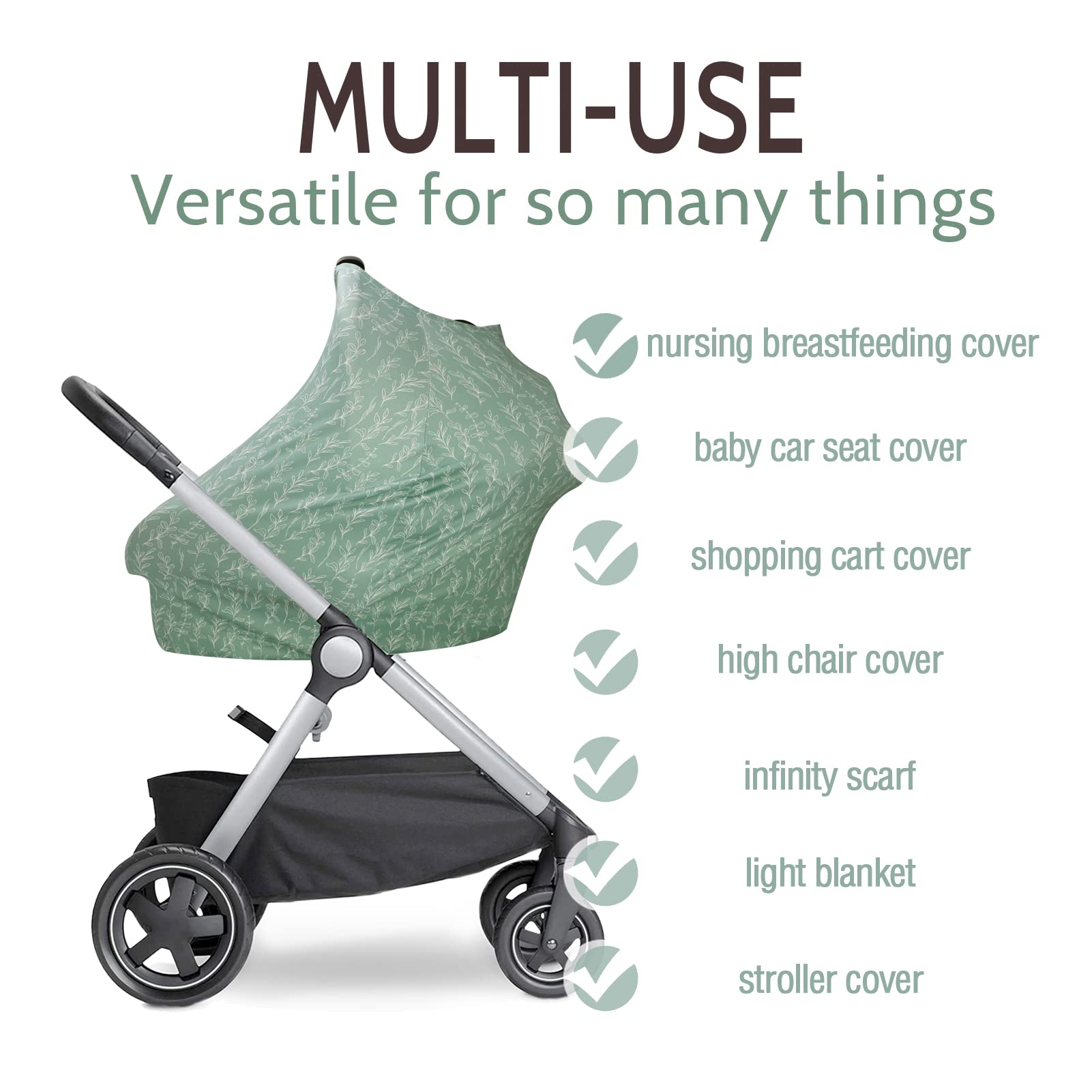 Soft Baby Car Seat Cover for Girls & Boys - Infant Car Seat Canopy with Shoulder Pads | Super Comfortable Car Seat Strap Covers for All Car Seats & Strollers (Green Sage) | Perfect for Travel, Daily Commute & Outdoor Adventures