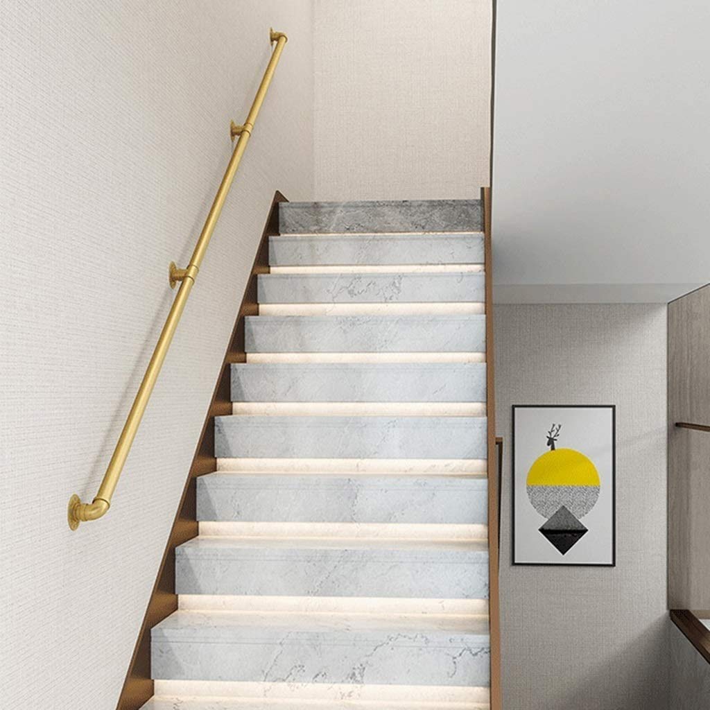 Modern Stair Handrail Brackets Kit - Gold Wall Mounted Metal Wrought Iron Railing Guardrail for Indoor/Outdoor Staircases (1FT-10FT, 60cm) - Perfect for Home, Office, and Commercial Stair Safety