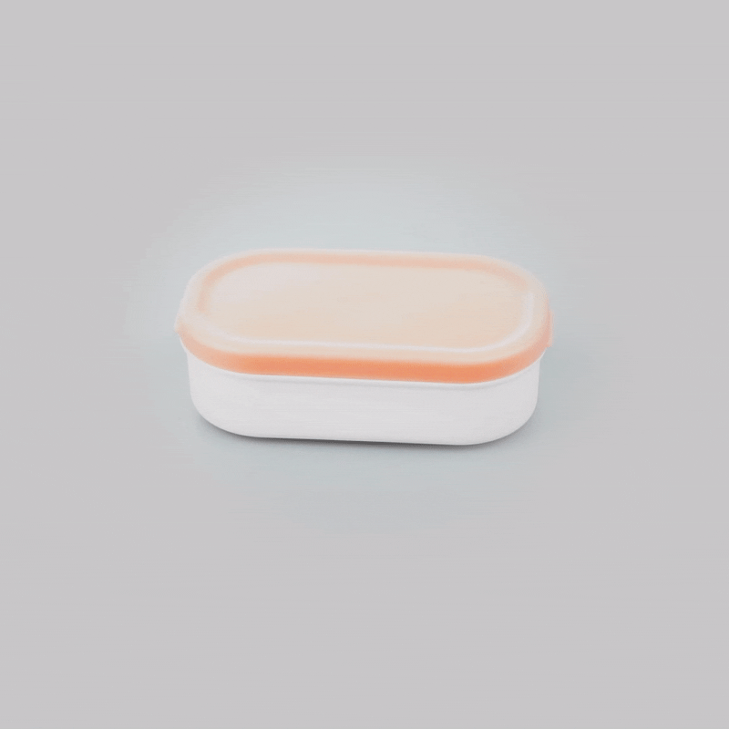 Bento Tek 3 oz White Buddha Box Snack & Sauce Containers with Pink Lids (4-Pack) - 3.75