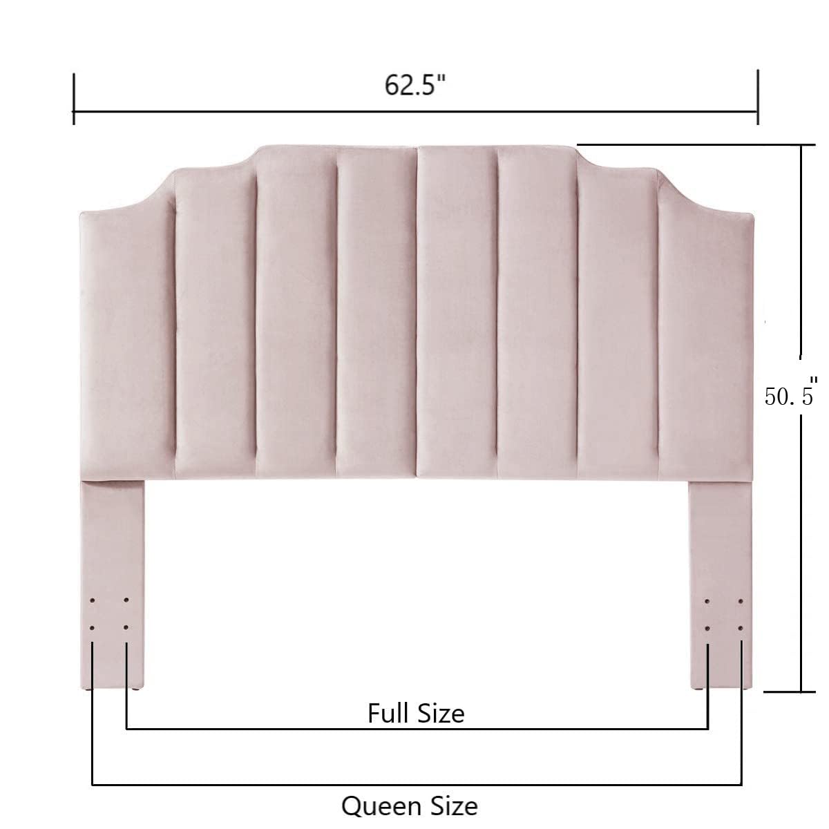 24K Gold Pink Velvet Upholstered Queen/Full Size Headboard - Tufted Bed Headboard with Modern Vertical Channel & Curved Design - Perfect for Master Bedroom, Guest Room & Luxury Home Decor (Pink)