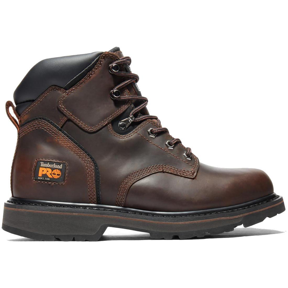 Pit Boss 6 Inch Soft Toe Work Boots for Men - Comfortable Brown Leather Safety Shoes for Construction, Hiking & Outdoor Work