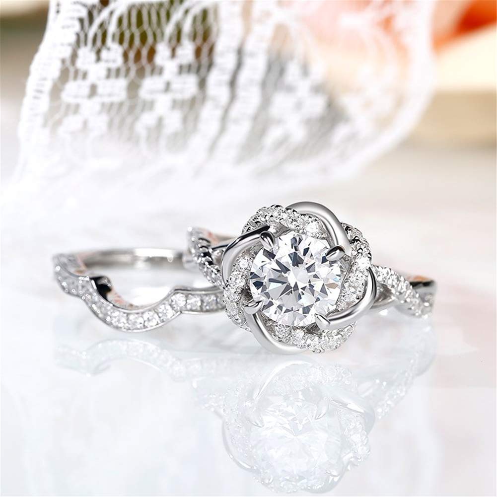 Jeulia Halo Solitaire Engagement Rings for Women - Sterling Silver Floral Diamond Ring Set, Rose Gold Plated Round Cut Bridal Jewelry - Perfect for Wedding, Anniversary, Promise & Valentine's Day Gifts