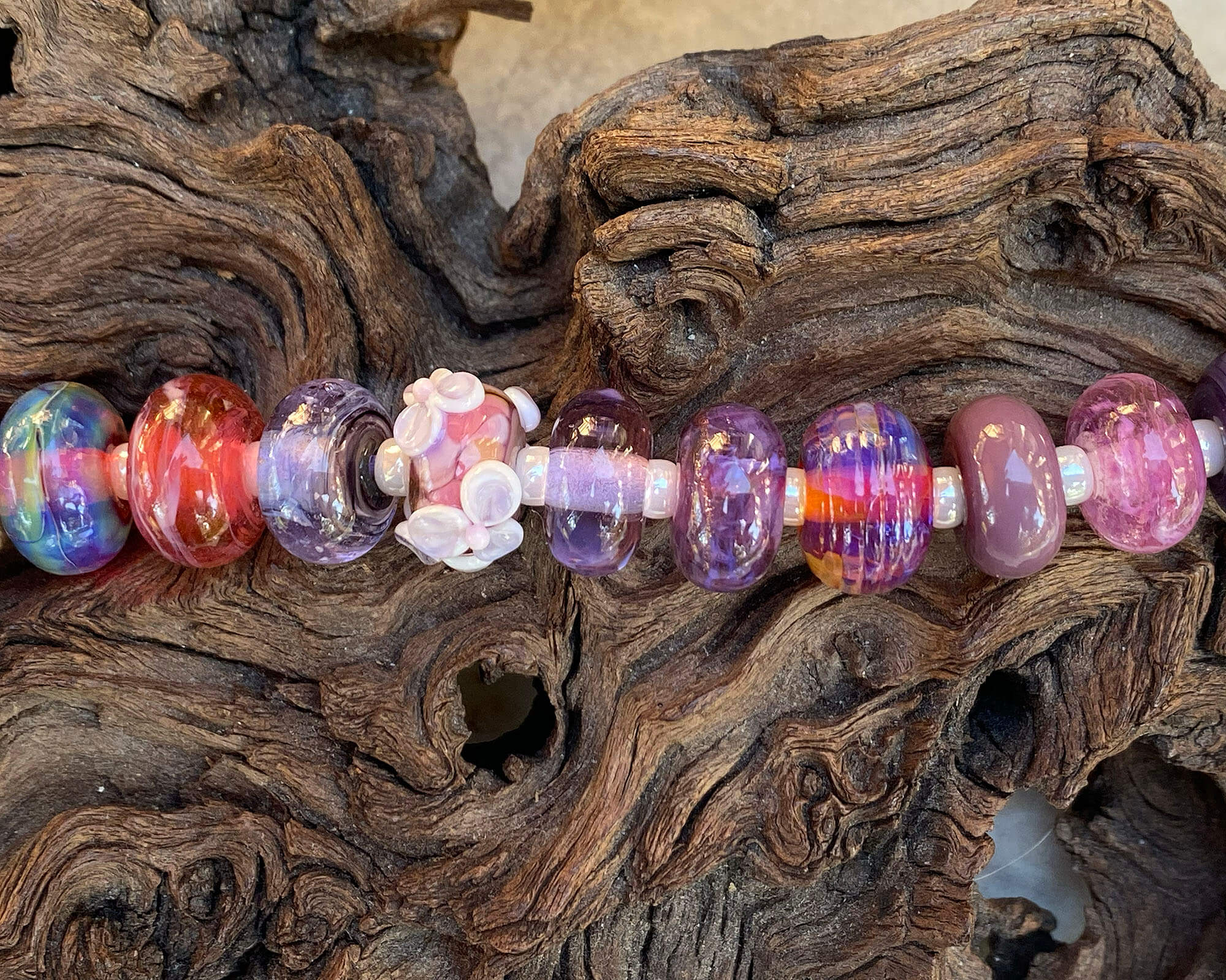 17-Piece Pink Orphan Lampwork Glass Beads Set for Jewelry Making - DIY Bracelets, Necklaces & Craft Projects (SRA)