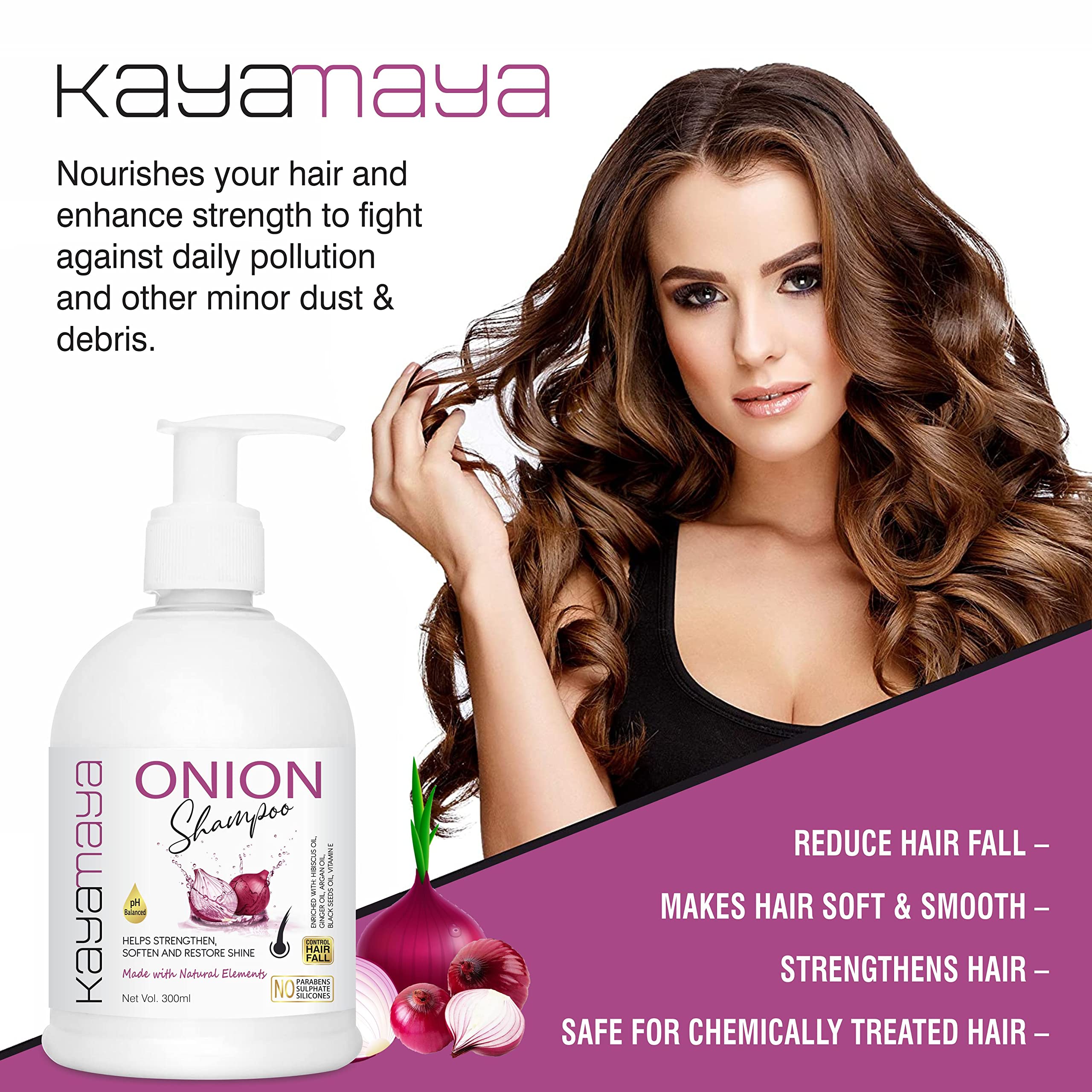 Kayamaya Onion Oil Shampoo for Hair Growth & Hair Fall Control - 300ml | Sulfate-Free & Natural Ingredients | Perfect for Thinning Hair & Scalp Care | Home & Salon Use