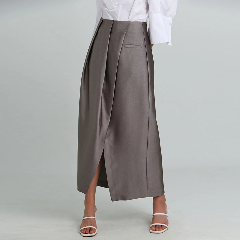Asymmetrical High Waist Patchwork Skirt for Women - Solid Color Casual Loose Straight Skirt | Fashionable Female Clothing for Office, Dating & Everyday Wear